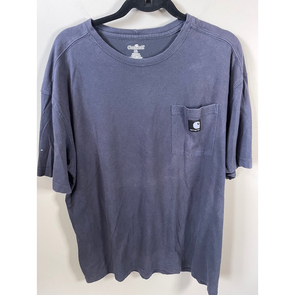Carhartt Mens XL Short Sleeve Pocket T-Shirt Navy Blue Gray Workwear Cotton